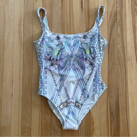 NACRE Voyage Tank One-Piece Swimsuit Pastel Watercolor Bird Print - Sz M-L - Picture 4 of 15